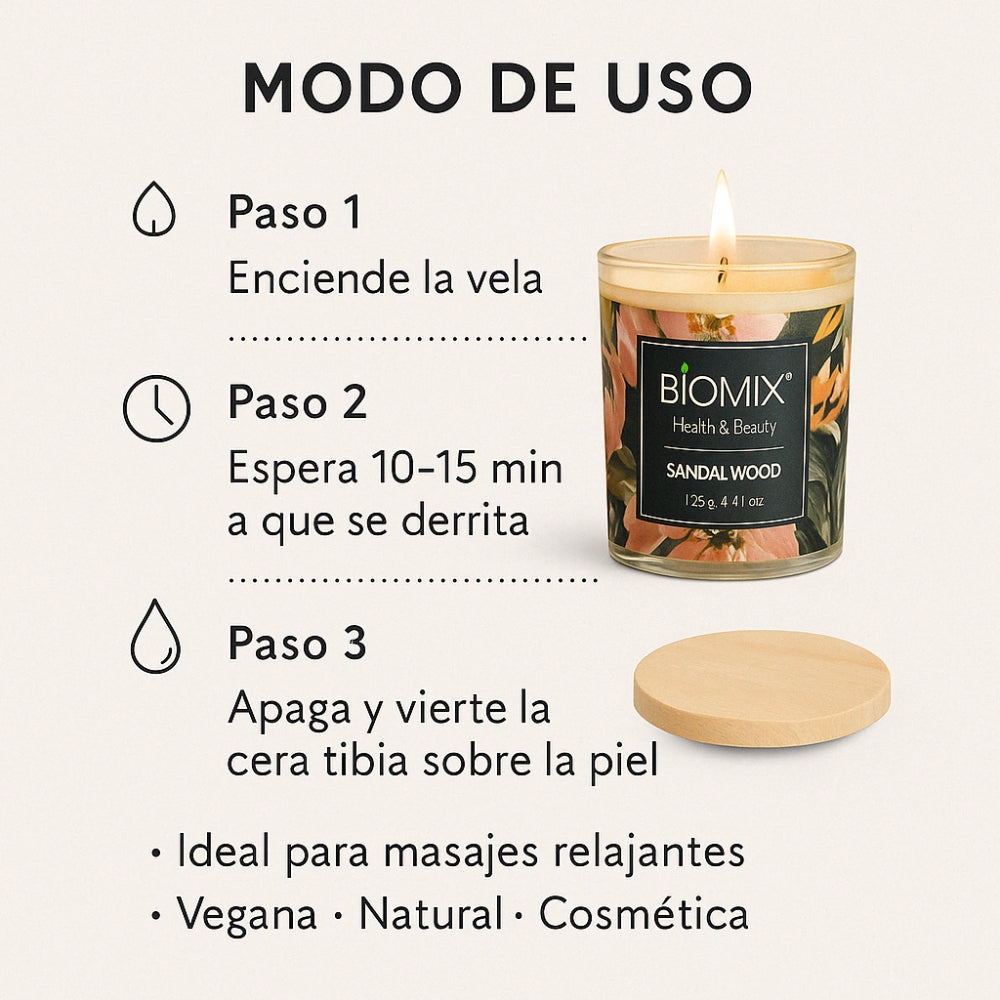 Sandalwood Massage Candle (132 g / 4.67 oz) 100% Natural Soy Wax + Sandalwood Essential Oil