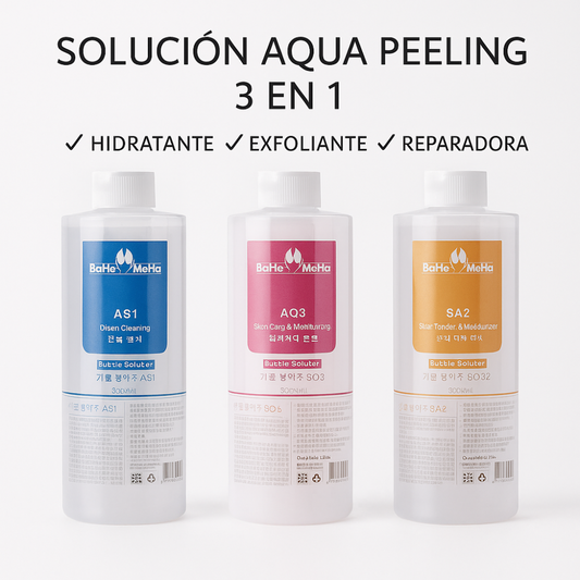 Set Aqua Peeling Profesional Original para Hydra Facial, dermoabrasión ◾Soluciones AS1 + SA2 + AO3 (400 ml)  – Rejuvenece • Hidrata • Purifica