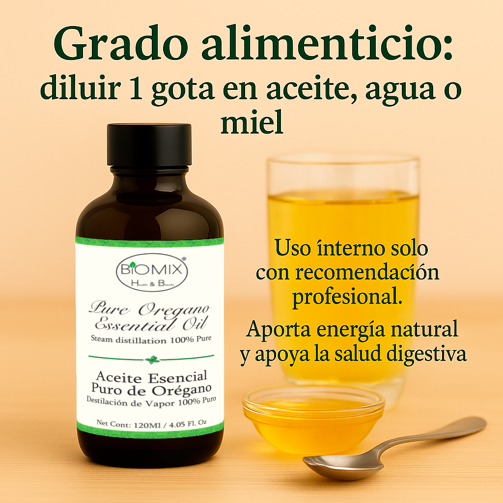 Aceite Esencial 100% Puro de Orégano grado Alimenticio, Terapéutico 120 Ml