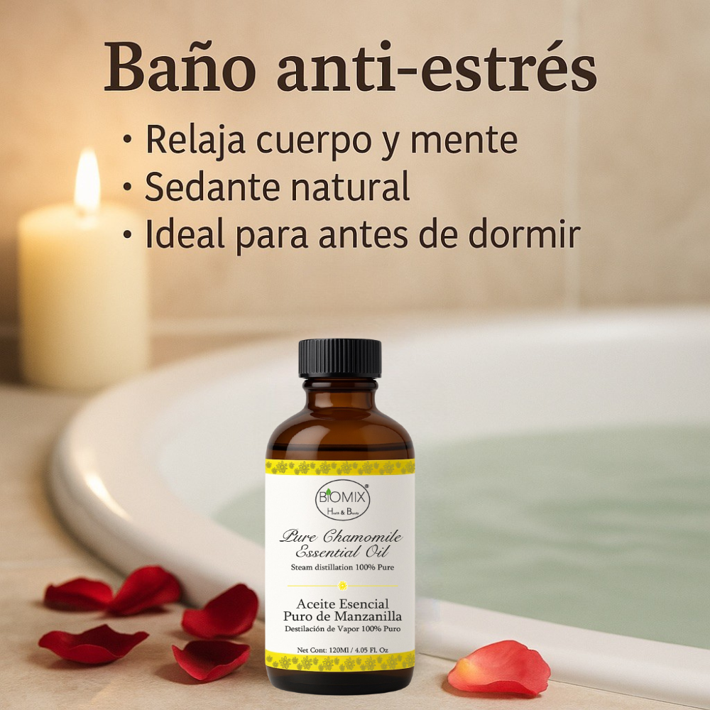 Aceite Esencial de Manzanilla Puro 120 ml · Grado Terapéutico · Uso Cosmético y Aromaterapia