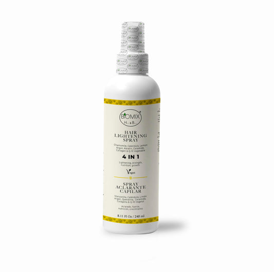 Spray Aclarante Vegano para Cabello con Manzanilla, Limón, Argán, Q1O, Ceramida, Colágeno vegetal 240 Ml
