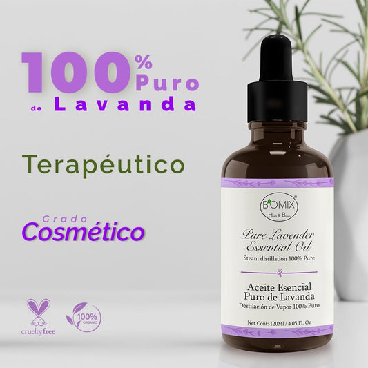 Aceite Esencial 100% Puro de Lavanda Grado Terapéutico - Cosmético Ideal Para Spa, Centros De Salud, Belleza y Hogar 120 Ml