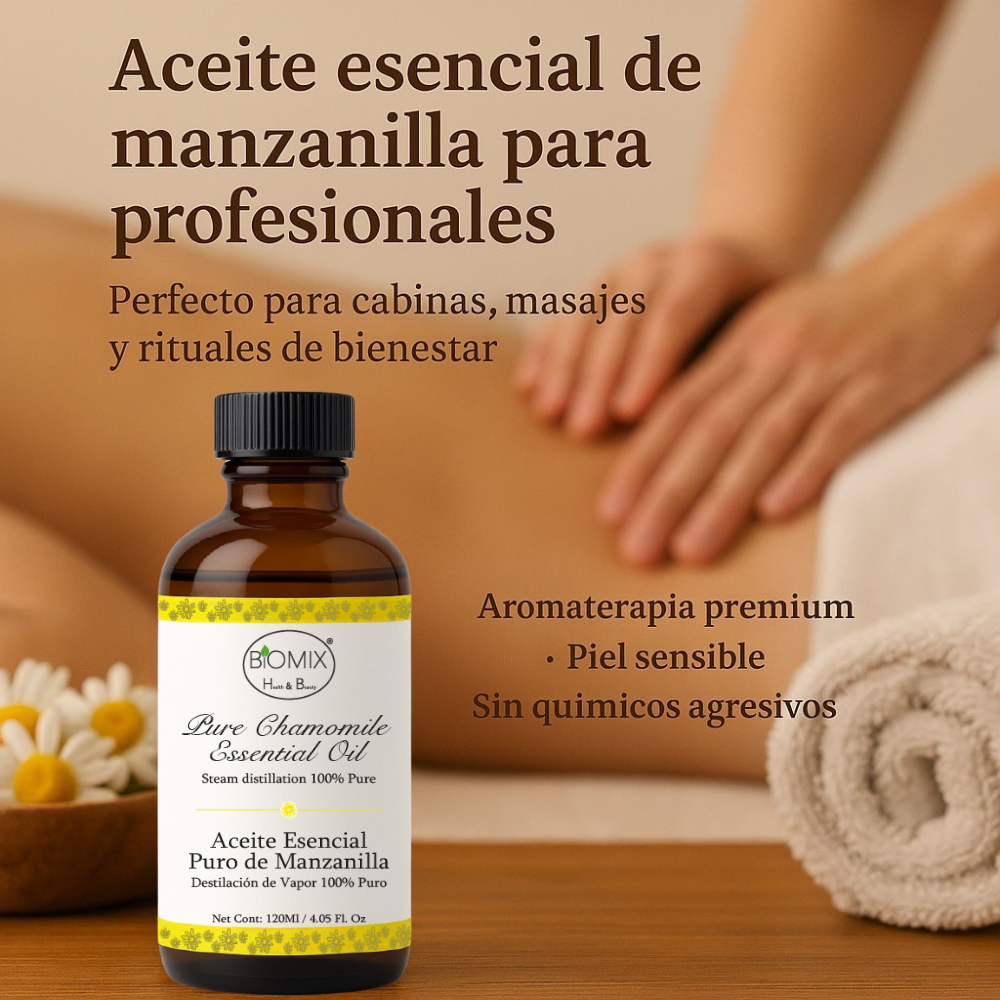 Aceite Esencial de Manzanilla Puro 120 ml · Grado Terapéutico · Uso Cosmético y Aromaterapia