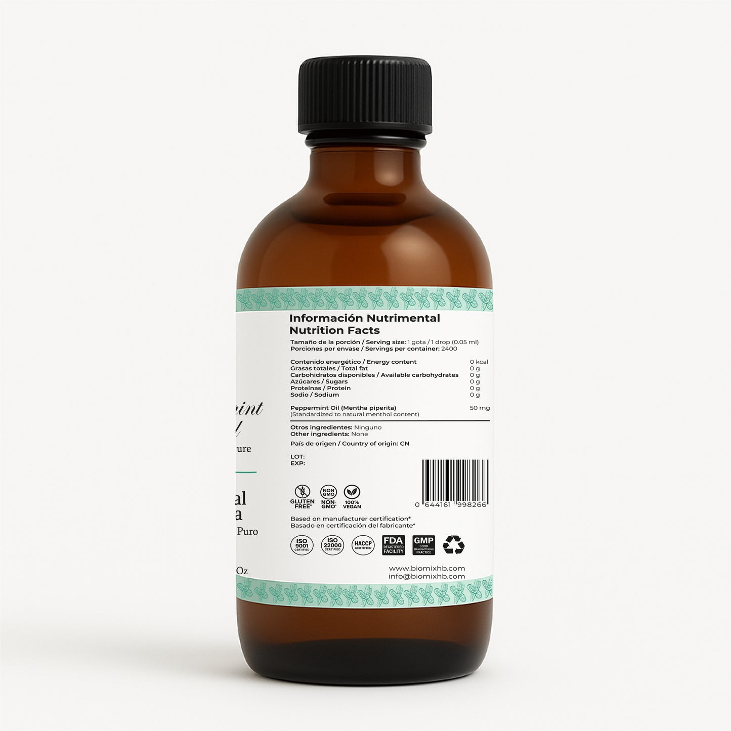 Aceite Esencial 100% Puro de Menta – Grado Alimenticio y Terapéutico 4 FL OZ / 120 ml