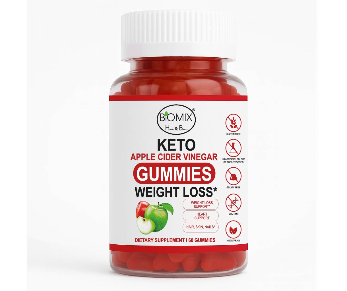 Gomitas Keto Adelgazantes Detox de Vinagre de Sidra de Manzana con la Madre Sin gluten, Veganas 30 Servicios