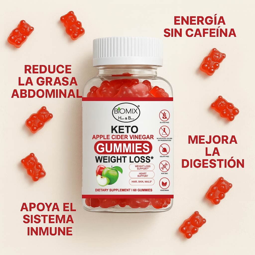 Gomitas Keto Adelgazantes Detox de Vinagre de Sidra de Manzana con la Madre Sin gluten, Veganas 30 Servicios