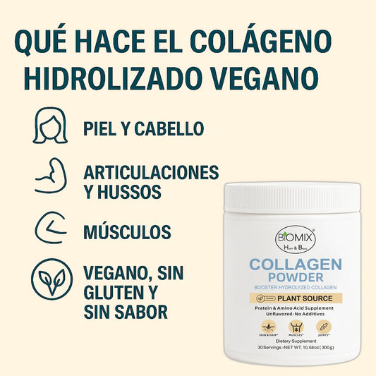 Potenciador de Colágeno Hidrolizado 300 g – Vegano, Sin Sabor, Alta Absorción – Apoya Piel, Cabello, Articulaciones y Músculos 30 servicios