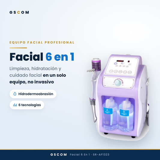 Equipo Profesional de Limpieza Facial 6 en 1 Hydrodermoabrasión, Peeling Ultrasónico, Martillo Frío-Calor, BIO, Spray Atomizador y Radiofrecuencia Facial Reafirmante