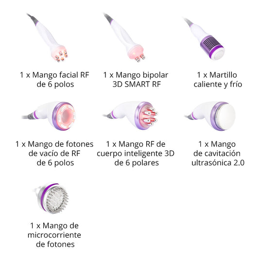 Multifuncional Estética Profesional 8 en 1 con Cavitación Avanzada 2.5 de 40K, Radiofrecuencia RF, Vacío con LED, Lifting Facial y Corporal