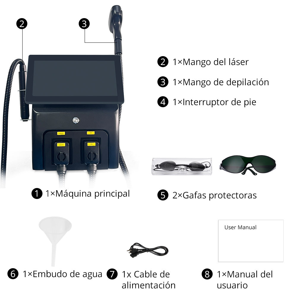 Equipo Láser Profesional HR-AS23 para Depilación Definitiva, Rejuvenecimiento Facial, Eliminación de Arrugas, Acné, Manchas, Tatuajes y Vello no Deseado