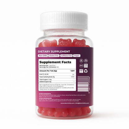 Fast-Acting Glucose Gummies 100% Vegan Gluten-Free, No Added Sugar - Mixed Berry Flavor - Jar with 60 Gummies of 3 gr 