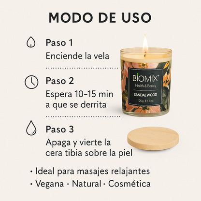 Sandalwood Massage Candle (132 g / 4.67 oz) 100% Natural Soy Wax + Sandalwood Essential Oil 