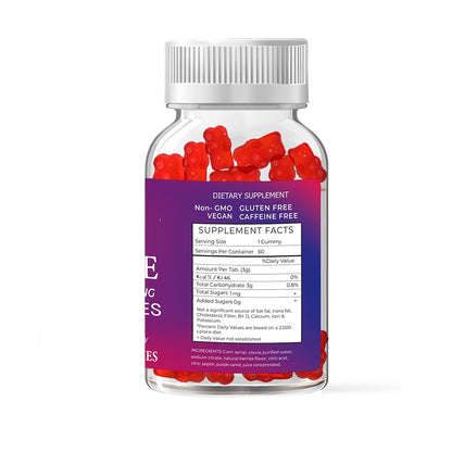 Gomitas De Glucosa De Acción Rápida 100% Veganas Libres de Gluten, Sin azúcares añadidas - Sabor Bayas Mixtas - Frasco con 60 Gomitas de 3 gr