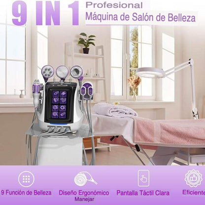 Multifuncional 9 en 1 Pro 2.5  para Spa y Estética Cavitación 40K, Radiofrecuencia, Succión al Vacío, Fototerapia LED, Láser Lipolítico y Rejuvenecimiento Facial , Remodelación Corporal, Reafirmación de la Piel, Eliminación de Celulitis, Drenaje linfático