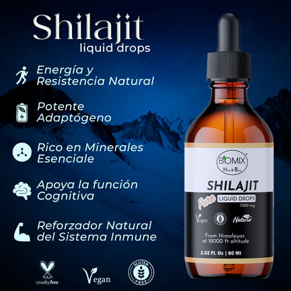 Gotas De Resina de Shilajit Puro Del Himalaya Suplemento Premium Vegano Natural 60 Porciones