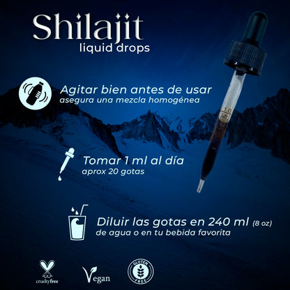 Gotas De Resina de Shilajit Puro Del Himalaya Suplemento Premium Vegano Natural 60 Porciones
