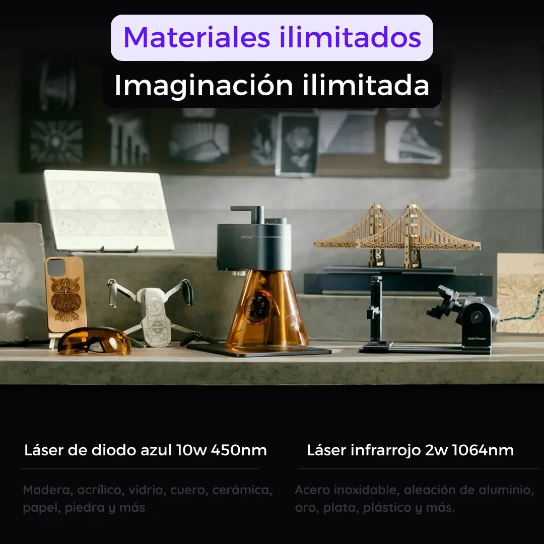 LASERPECKER máquina de grabado láser 4 LP4 para todos los materiales, grabador láser de doble Luz Portátil para tallado de Metal, madera, plástico y más