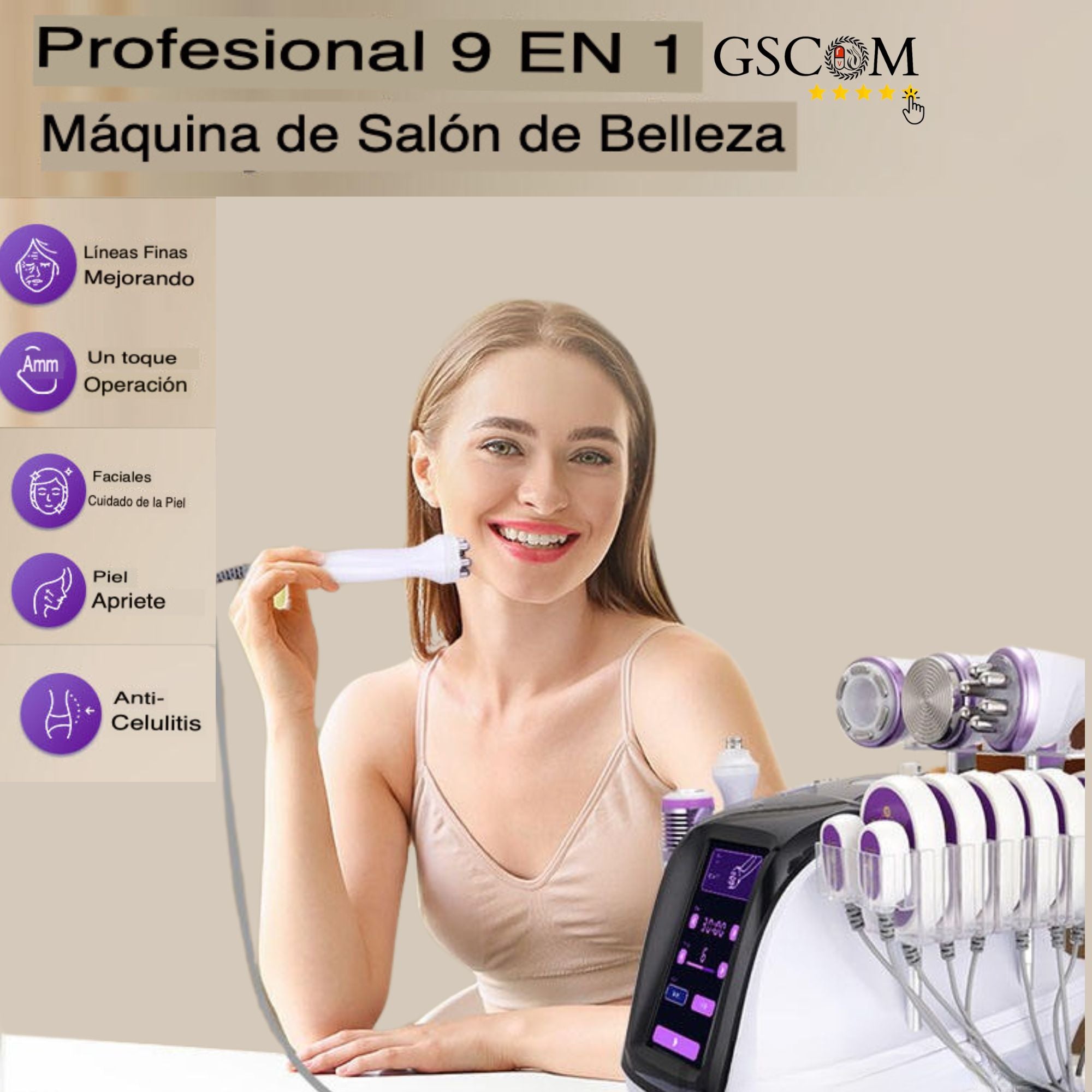 Multifuncional 9 en 1 Pro 2.5 para Spa y Estética – Cavitación 40K, Radiofrecuencia, Vacío, Láser Lipolítico y Rejuvenecimiento Facial