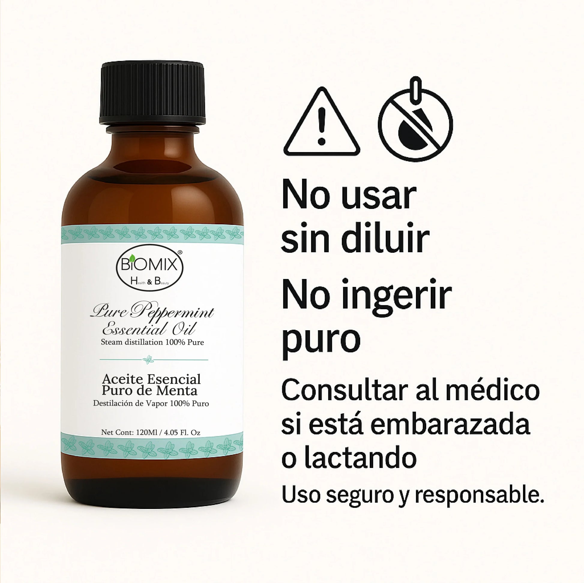 Aceite Esencial  100% Puro de Menta – Grado Alimenticio y Terapéutico 4 FL OZ / 120 ml
