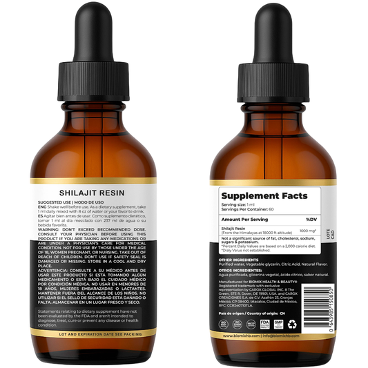 Shilajit Puro Líquido 1500 mg – Suplemento Premium Vegano del Himalaya | Energía, Vitalidad y Equilibrio Natural – 60 Servicios