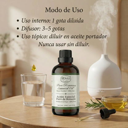 Aceite Esencial 100% Puro de Romero grado Alimenticio, Terapéutico 4 Fl. Oz / 120 Ml