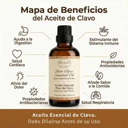 Aceite Esencial 100% Puro de Clavo comestible, grado Cosmético, Alimenticio y Terapéutico 120 Ml