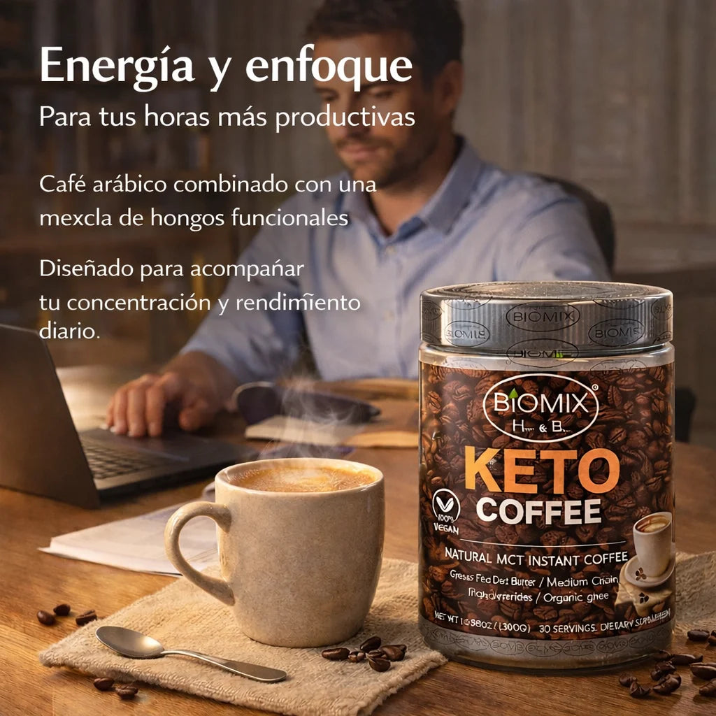 Café Keto Termogénico con MCT, Chaga, Shiitake, Reishi Sin Gluten, Vegano 30 Servicios