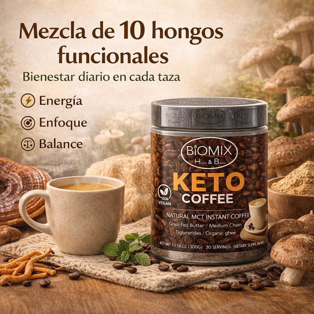 Café Keto Termogénico con MCT, Chaga, Shiitake, Reishi Sin Gluten, Vegano 30 Servicios