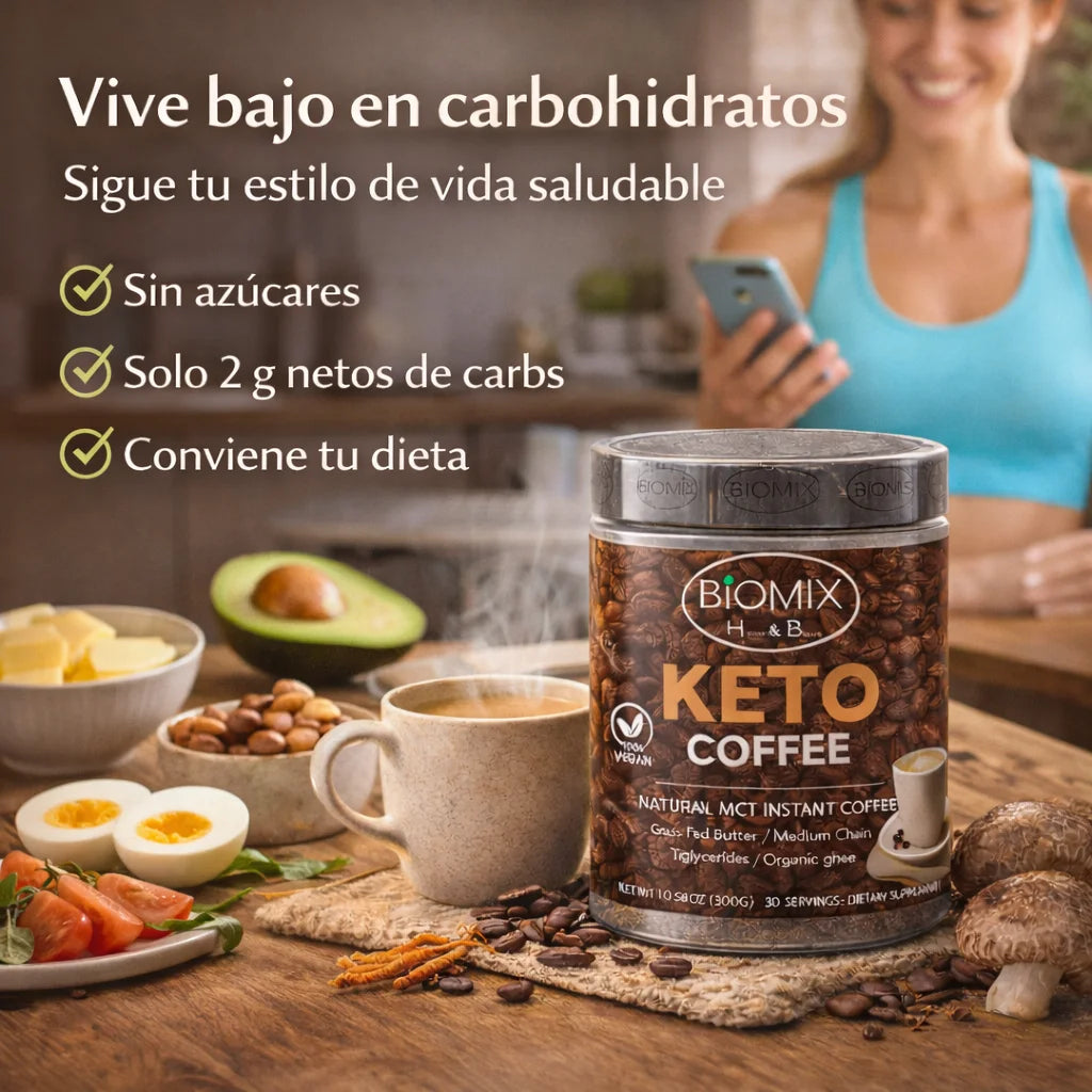Café Keto Termogénico con MCT, Chaga, Shiitake, Reishi Sin Gluten, Vegano 30 Servicios
