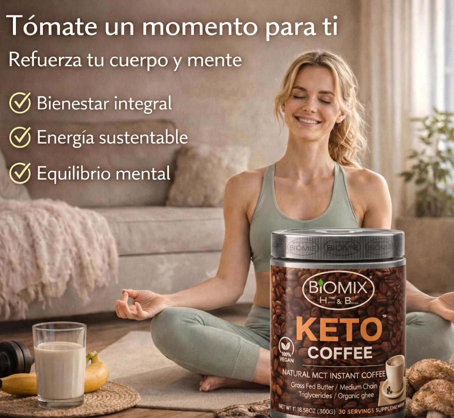 Café Keto Termogénico con MCT, Chaga, Shiitake, Reishi Sin Gluten, Vegano 30 Servicios