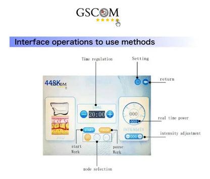 Equipo de Diatermia RM-448K Profesional — Tecarterapia 448 kHz RET y CET con 8 Discos para Rostro y Cuerpo | GSCOM