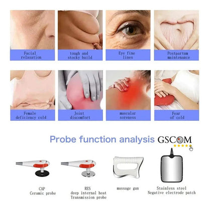 Equipo de Diatermia RM-448K Profesional — Tecarterapia 448 kHz RET y CET con 8 Discos para Rostro y Cuerpo | GSCOM