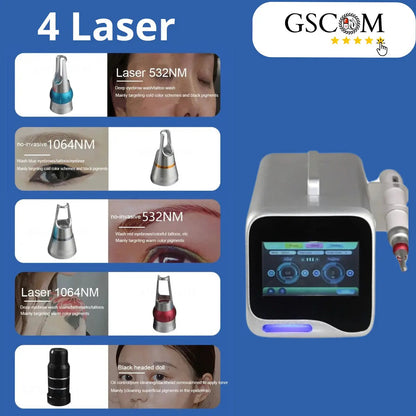 Láser Picosegundos Q-Switched Nd:YAG Profesional 5 Lentes (1320/1064/532 nm + Soft) – Tatuajes, Manchas y Pigmentación | GSCOM Soporte MX y Garantía 12 Meses