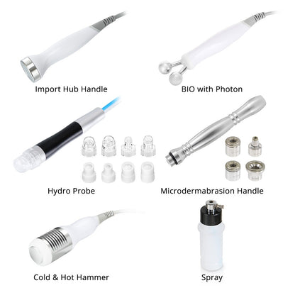 Manerales: Import Hub, BIO fotón, Hydro Probe, microdermoabrasión, martillo frío/calor y spray