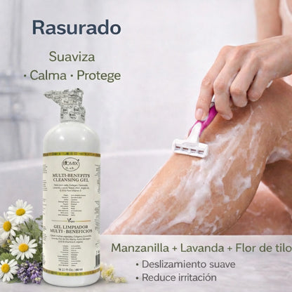 BIOMIX Gel Limpiador Multi- Beneficios 15 en 1, Células Madre Vegetales, Potenciador de Colágeno vegetal, Ceramida de Arroz, Aceite de Argán, Q10 vegetal, Vitamina E, Manteca de Karité, Jojoba, Extracto de Lavanda y más 480ml/16.23 Fl.Oz.