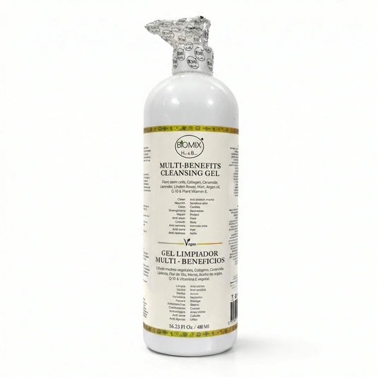 BIOMIX 15-in-1 Multi-Benefit Cleansing Gel, Plant Stem Cells, Plant Collagen Booster, Rice Ceramide, Argan Oil, Plant Q10, Vitamin E, Shea Butter, Jojoba, Lavender Extract and more 480ml/16.23 Fl.Oz.