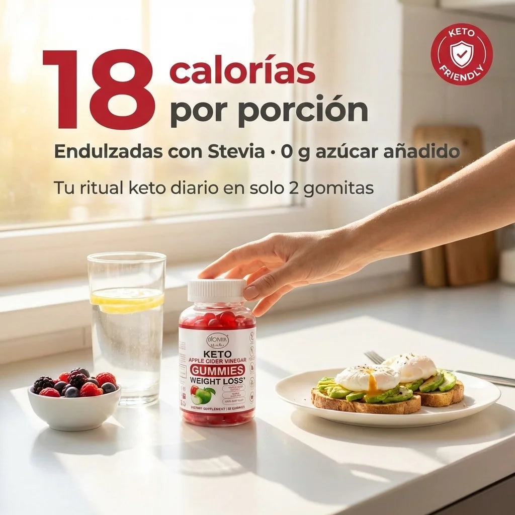 Gomitas Keto Adelgazantes Detox de Vinagre de Sidra de Manzana con la Madre Sin gluten, Veganas 30 Servicios