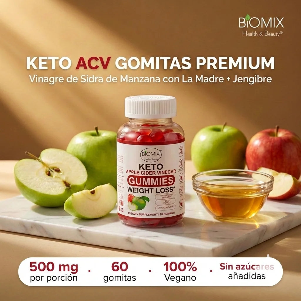 Gomitas Keto Adelgazantes Detox de Vinagre de Sidra de Manzana con la Madre Sin gluten, Veganas 30 Servicios