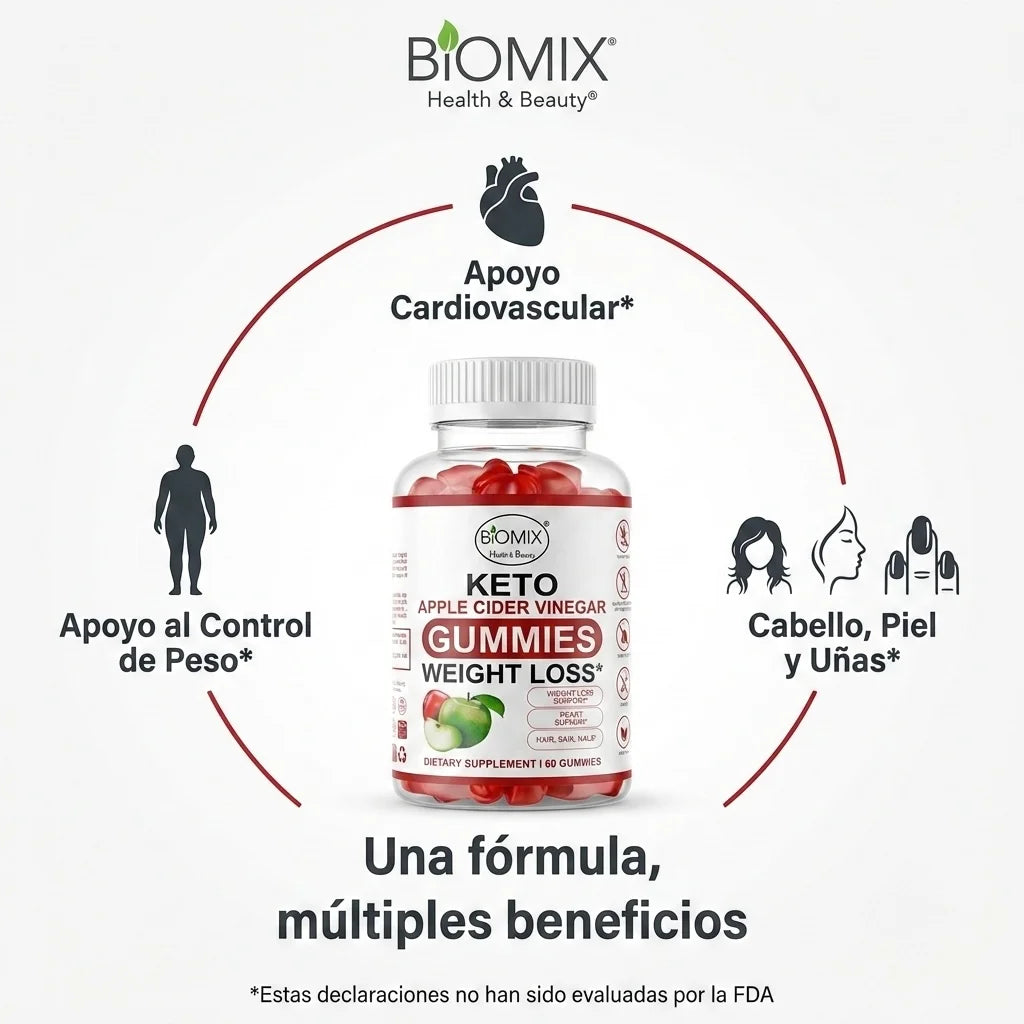 Gomitas Keto Adelgazantes Detox de Vinagre de Sidra de Manzana con la Madre Sin gluten, Veganas 30 Servicios