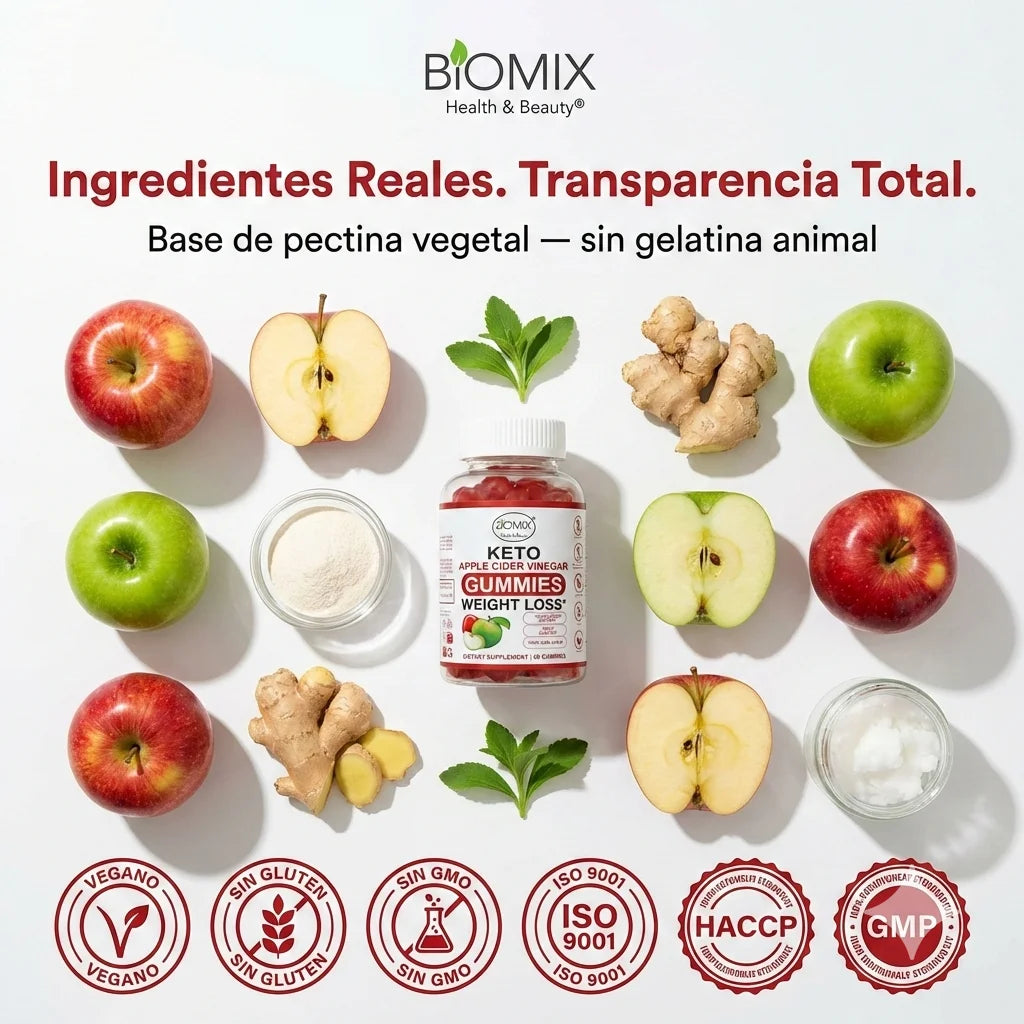 Gomitas Keto Adelgazantes Detox de Vinagre de Sidra de Manzana con la Madre Sin gluten, Veganas 30 Servicios