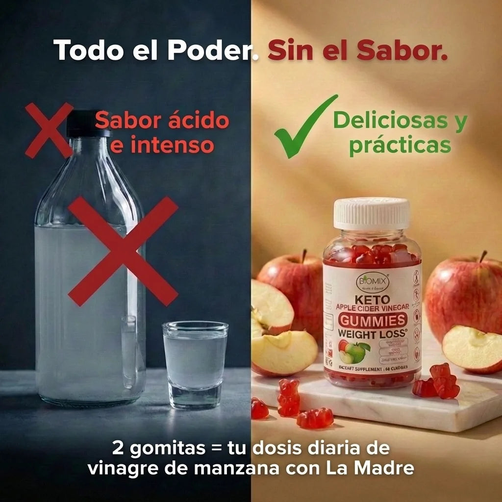 Gomitas Keto Adelgazantes Detox de Vinagre de Sidra de Manzana con la Madre Sin gluten, Veganas 30 Servicios