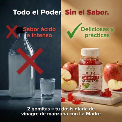 Gomitas Keto Adelgazantes Detox de Vinagre de Sidra de Manzana con la Madre Sin gluten, Veganas 30 Servicios