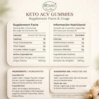 Gomitas Keto Adelgazantes Detox de Vinagre de Sidra de Manzana con la Madre Sin gluten, Veganas 30 Servicios