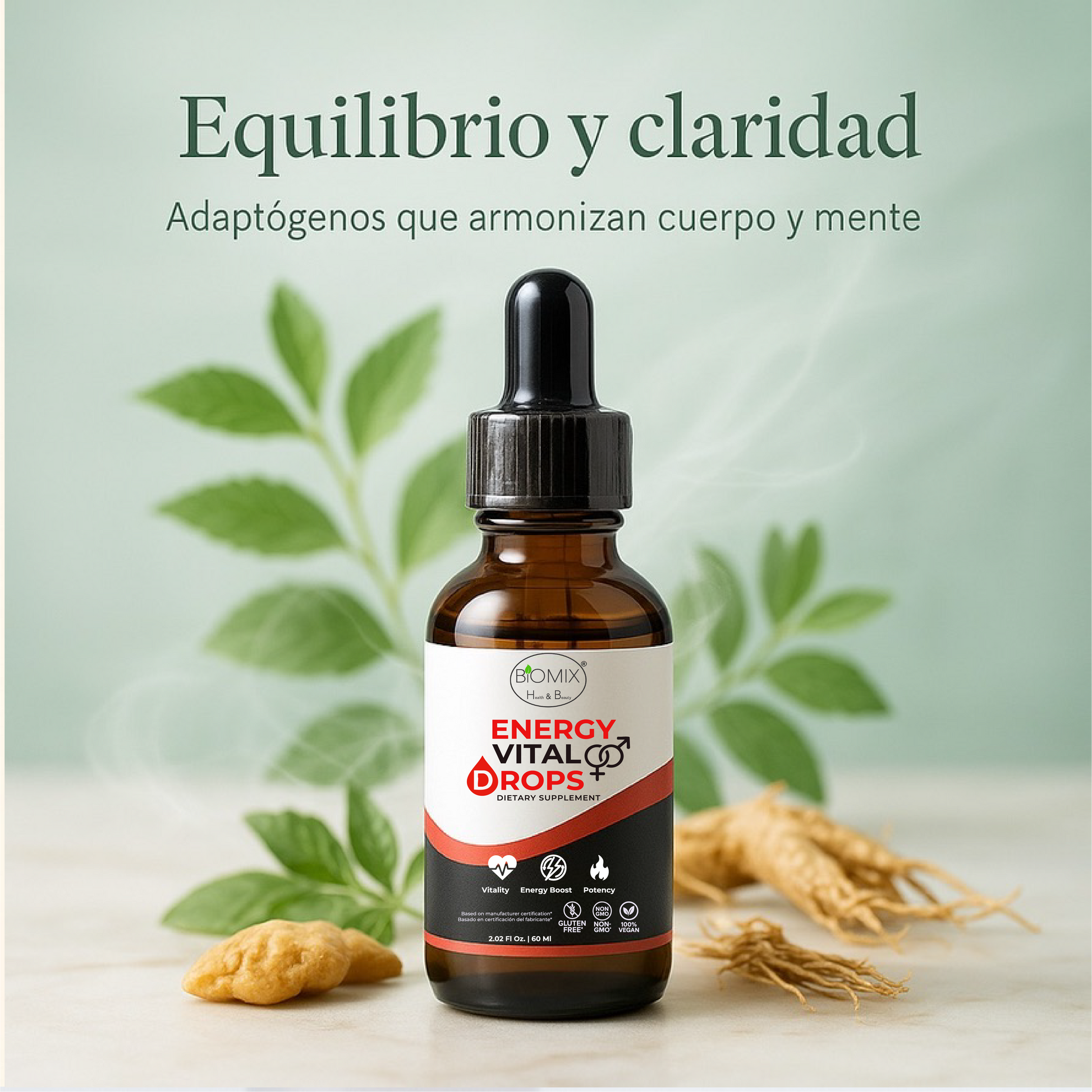Gotas Energy Vital para Energía, Potencia sexual, Vitalidad 100% Veganas y Naturales, Sin azúcar Añadida, Energía Total, Deseo Intensificado y Bienestar Hormonal en Fórmula Líquida Premium,