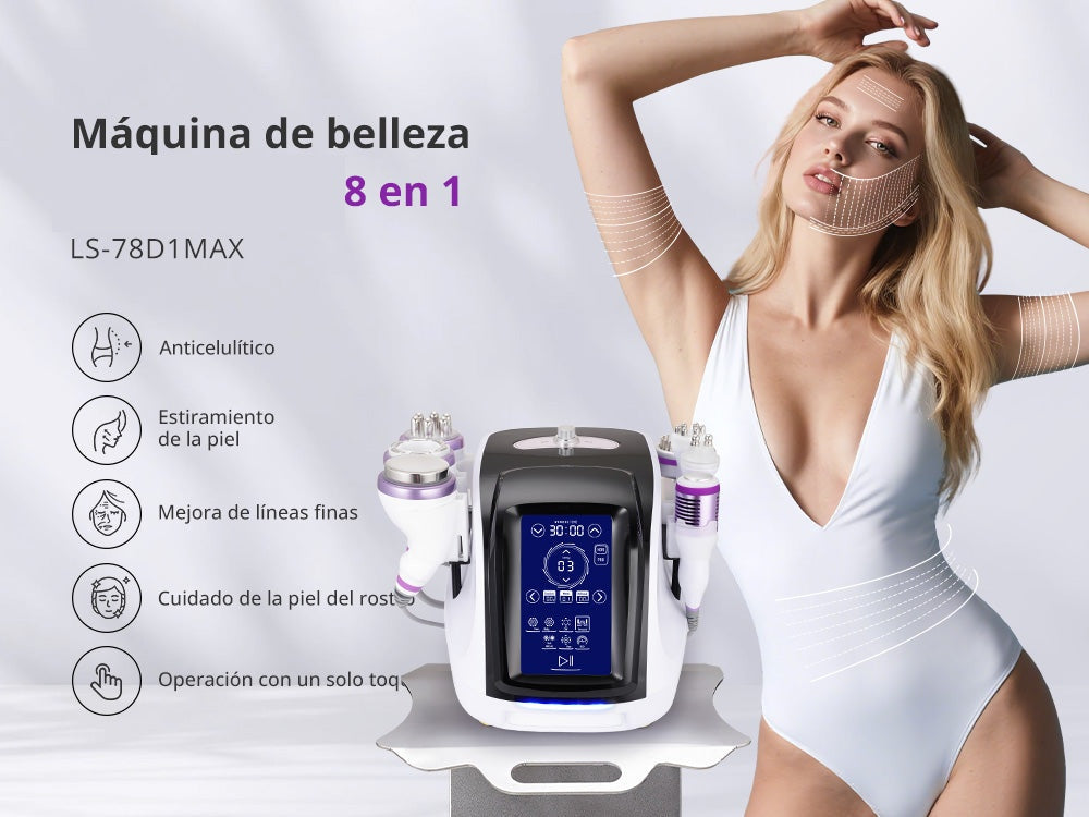 Multifuncional Estética Profesional 8 en 1 con  Cavitación Avanzada 2.5 de 40K, Radiofrecuencia RF, Vacío con LED, Lifting Facial y Corporal