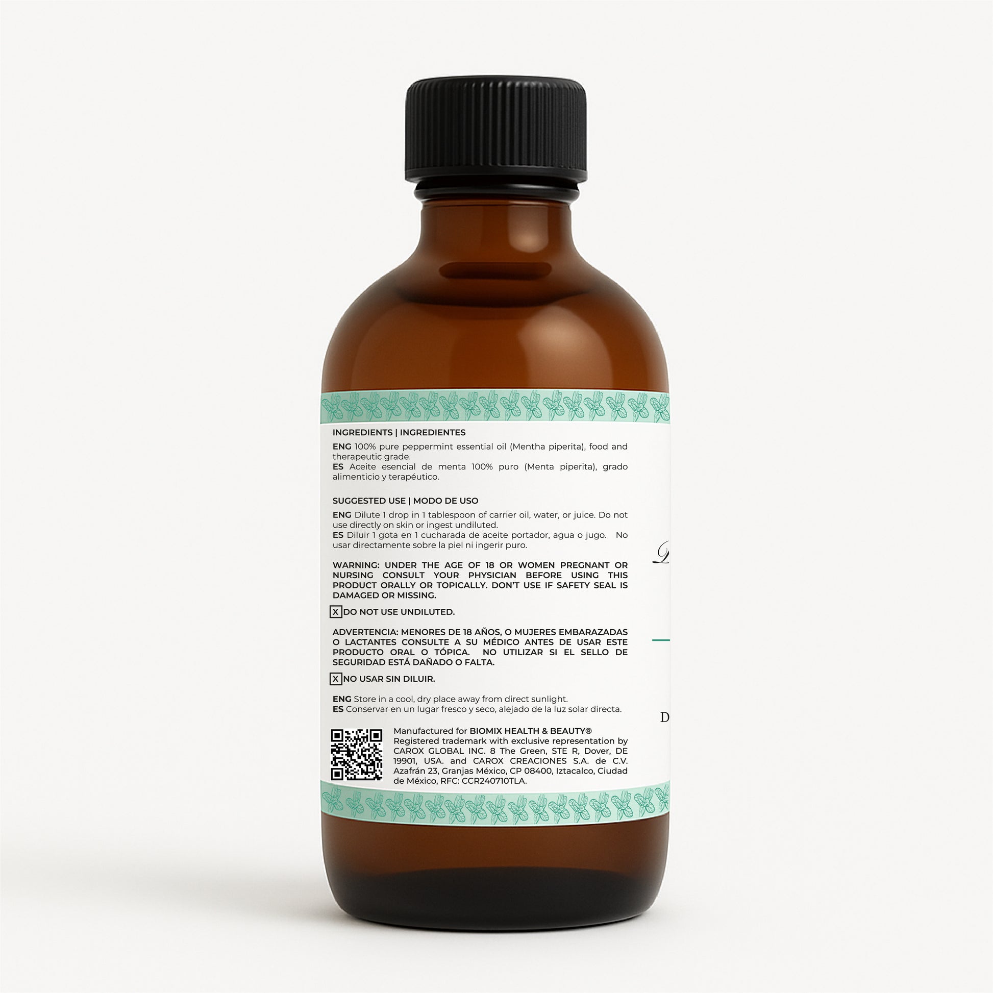 Aceite Esencial  100% Puro de Menta – Grado Alimenticio y Terapéutico 4 FL OZ / 120 ml