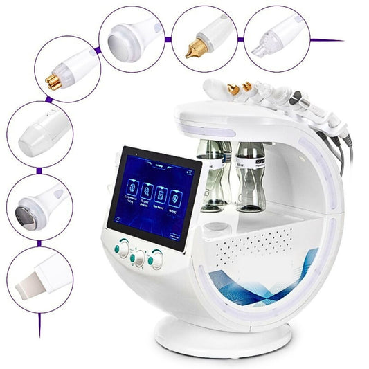 Radiofrecuencia Dorada 7 en 1  Hidrofacial con Análisis Facial IA, Pala Ultrasónica, Nano Spray, Ultrasonido y Cabezal Frío, Smart Ice Blue