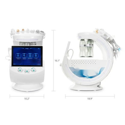 Radiofrecuencia Dorada 7 en 1  Hidrofacial con Análisis Facial IA, Pala Ultrasónica, Nano Spray, Ultrasonido y Cabezal Frío, Smart Ice Blue