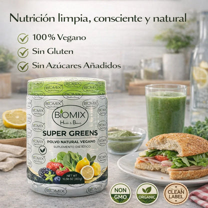 Super Greens Superfood Powder with Probiotics, Antioxidants, Fiber, and Enzymes for Making Sugar-Free and Gluten-Free Shakes (60 Servings)