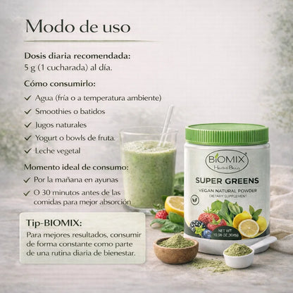 Super Greens Superfood Powder with Probiotics, Antioxidants, Fiber, and Enzymes for Making Sugar-Free and Gluten-Free Shakes (60 Servings)